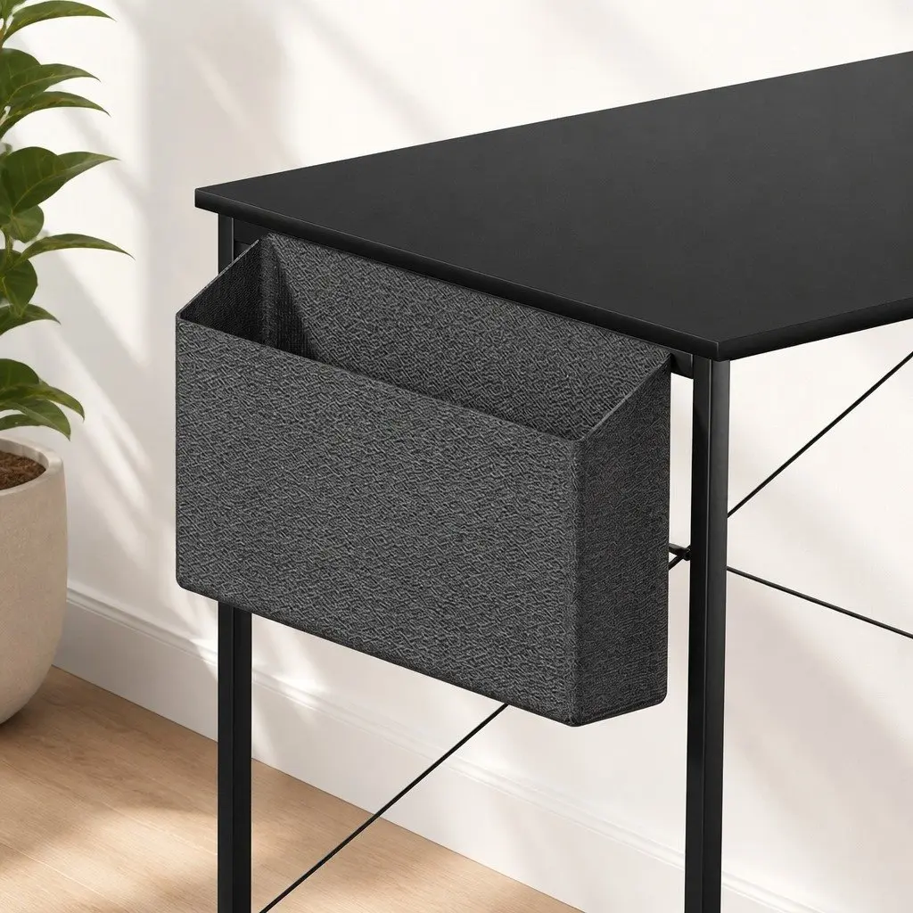 L Shaped Corner Desk Black Adjustable Legs Three Layer Storage Rack
