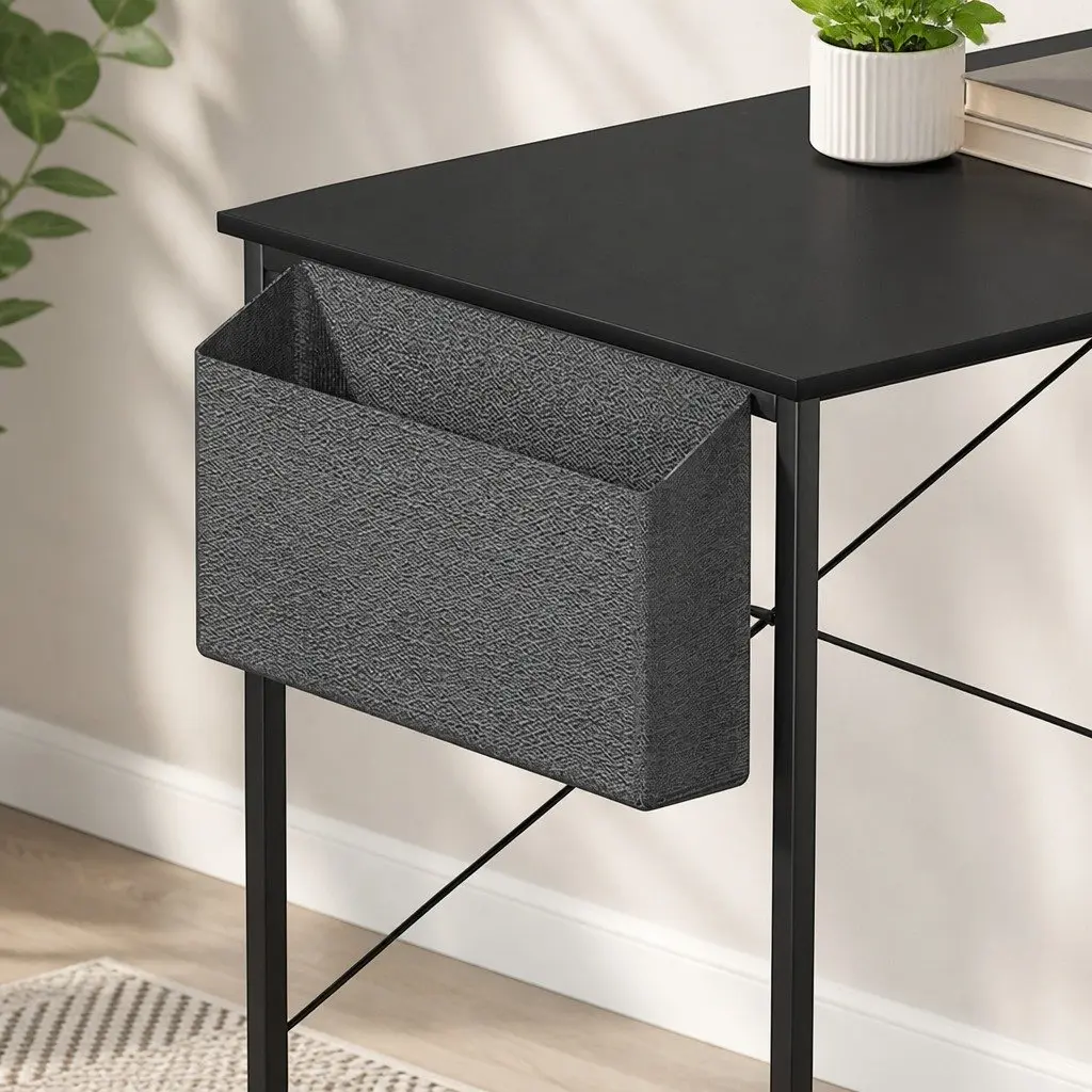 L Shaped Computer Desk Black Adjustable Height Home Office Study Table with Storage Shelf