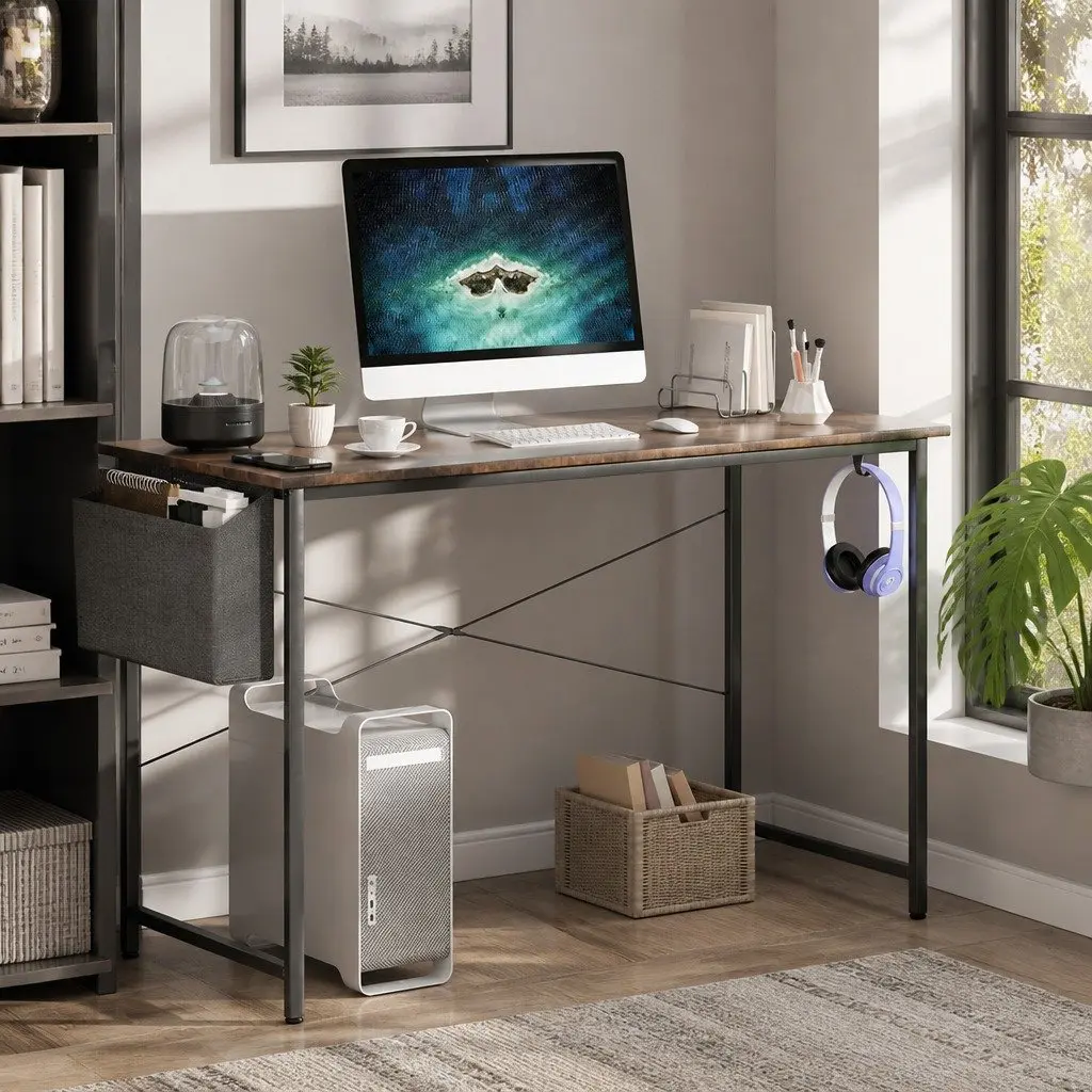 Computer Desk Study Table Storage 80cm Metal Frame MDF Desktop Home Office
