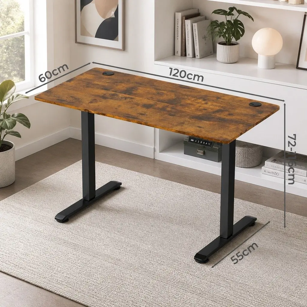 Electric Standing Desk Vintage Oak 120cm Height Adjustable Motorised Sit Stand Office Home