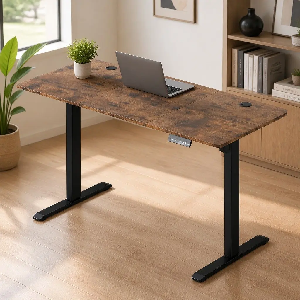 Electric Standing Desk Vintage Oak 140cm Height Adjustable Ergonomic Sit Stand Computer Desk