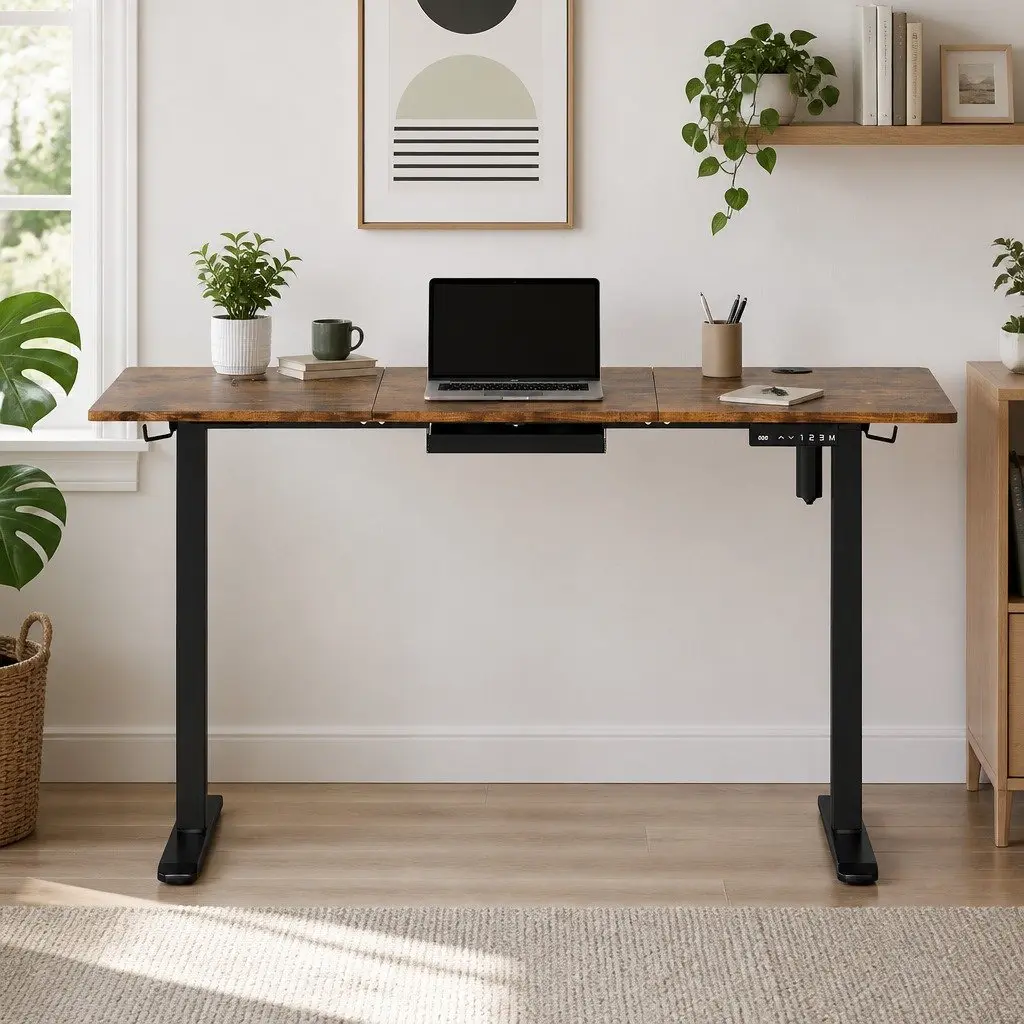 Electric Standing Desk Vintage Oak 140cm Height Adjustable Ergonomic Sit Stand Computer Desk