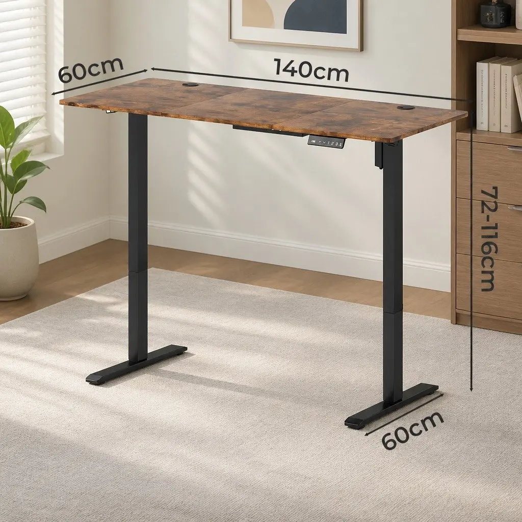 Electric Standing Desk Vintage Oak 140cm Height Adjustable Ergonomic Sit Stand Computer Desk