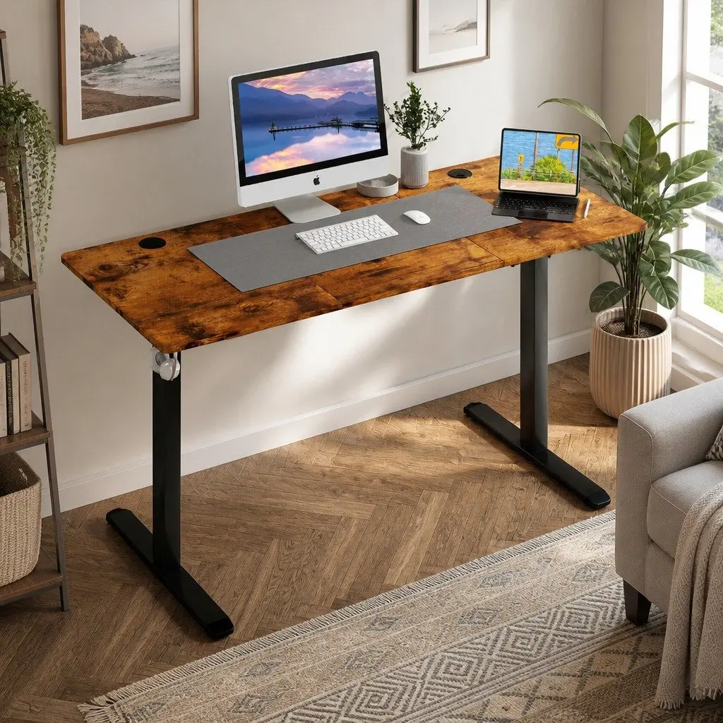 Electric Standing Desk Vintage Oak 140cm Height Adjustable Ergonomic Sit Stand Computer Desk