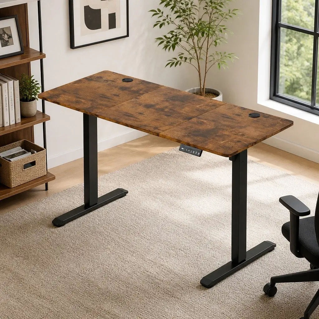 Electric Standing Desk Vintage Oak 140cm Height Adjustable Ergonomic Sit Stand Computer Desk