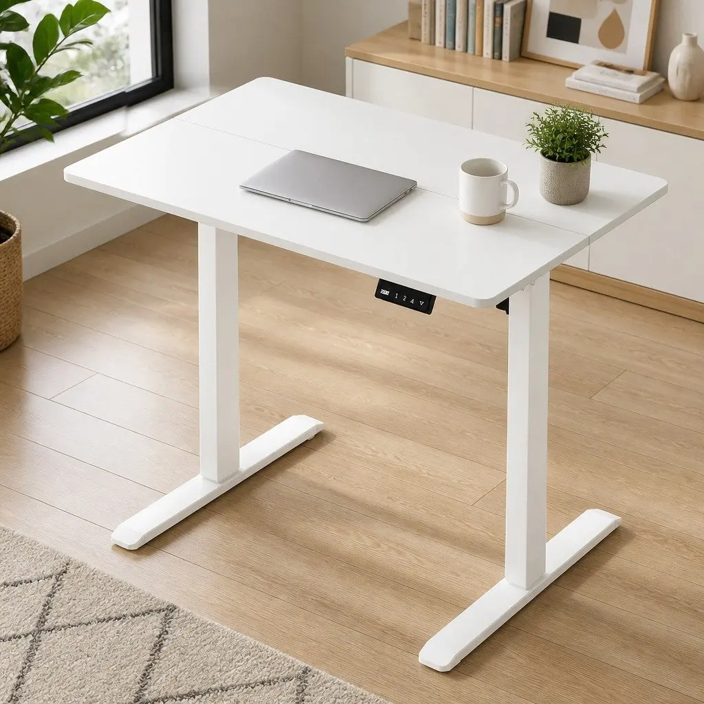 Electric Standing Desk White Height Adjustable 72-116cm Motorised with Digital Controller and Dual-Panel Desktop