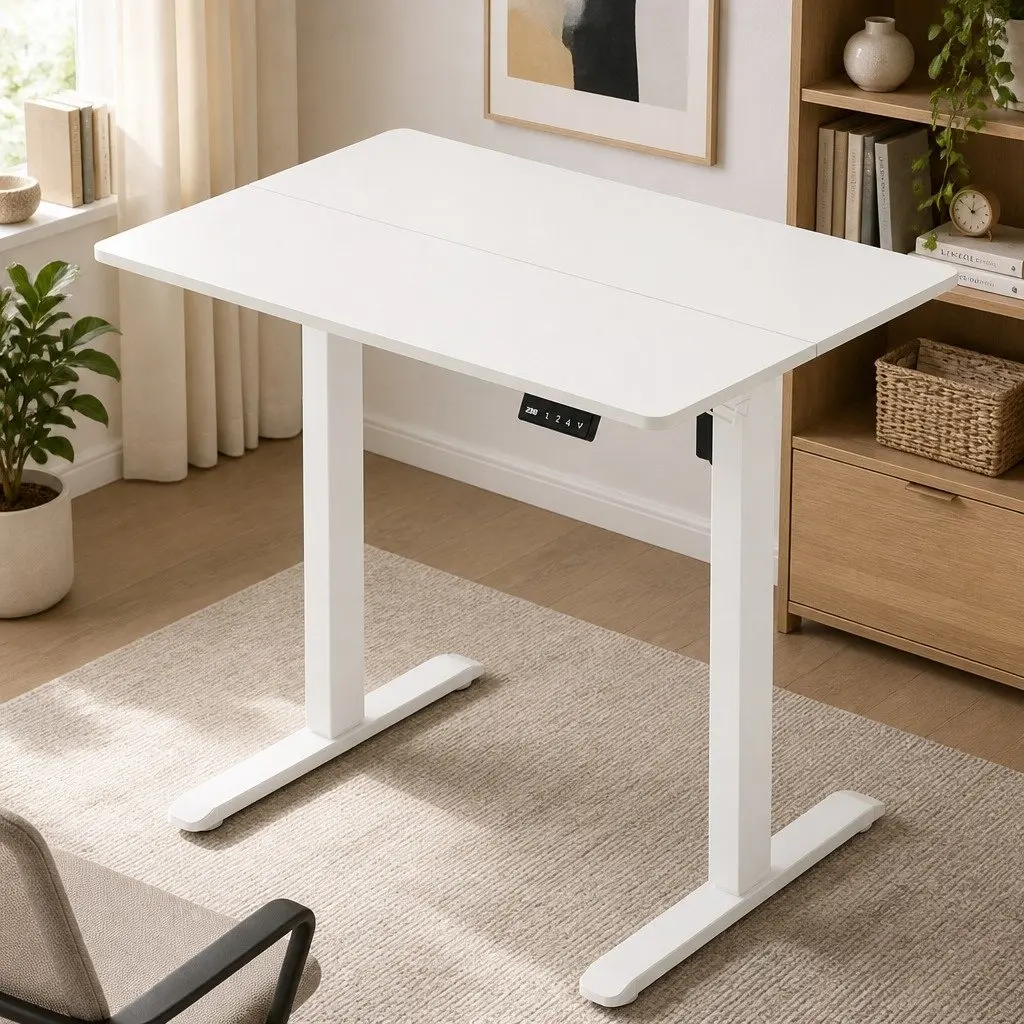 Electric Standing Desk White Height Adjustable 72-116cm Motorised with Digital Controller and Dual-Panel Desktop