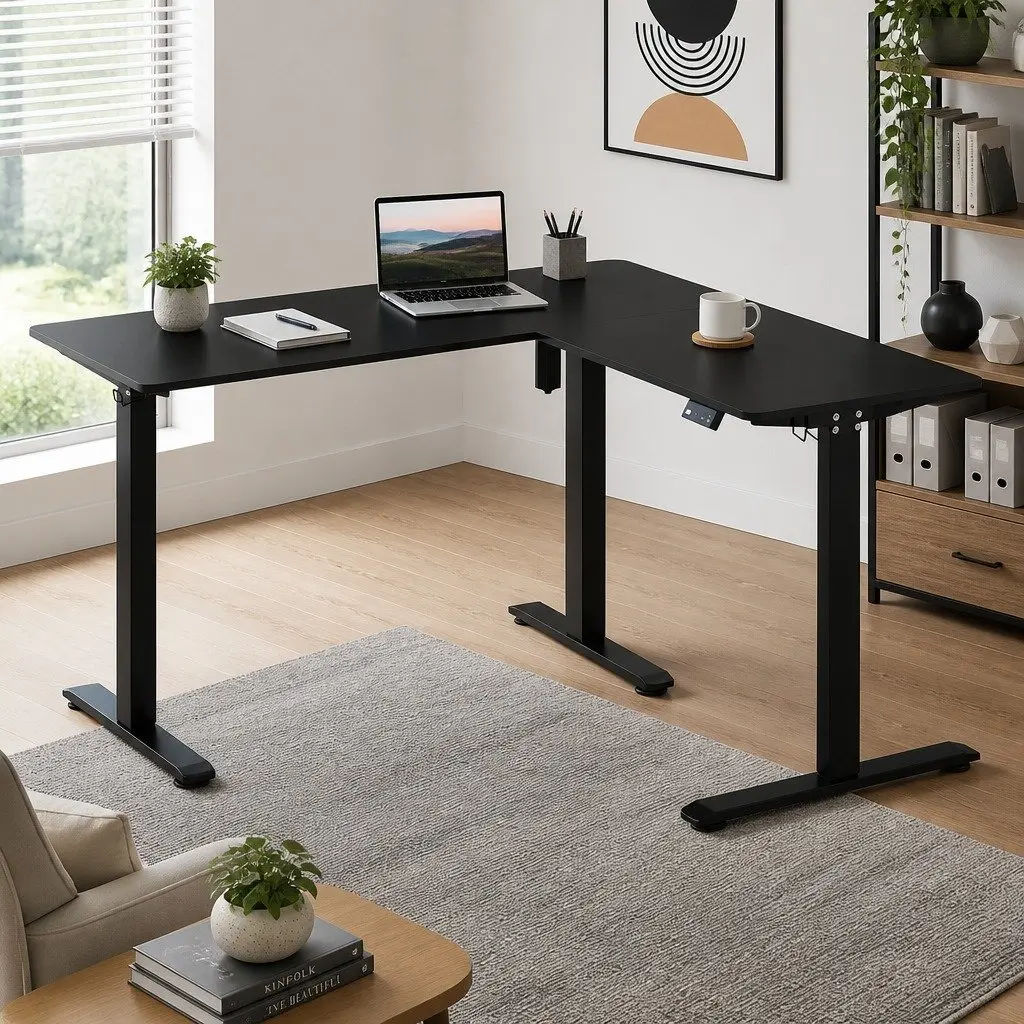 Electric Standing Desk Black 130cm Adjustable Height Motorised Sit Stand with Digital Display and Memory Function