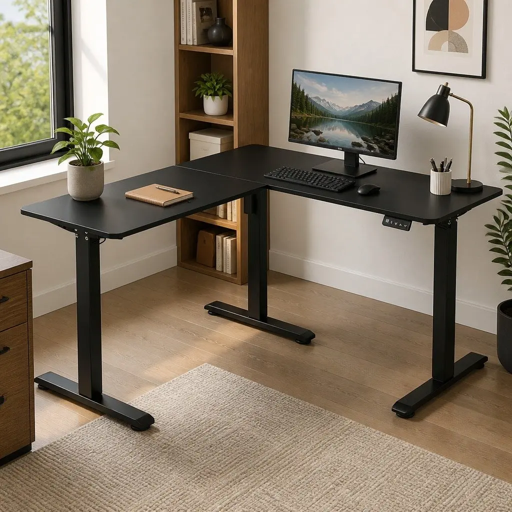 Electric Standing Desk Black 130cm Adjustable Height Motorised Sit Stand with Digital Display and Memory Function