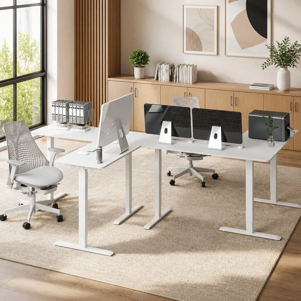 Electric Standing Desk White 130cm Adjustable Height Motorised Sit Stand Table
