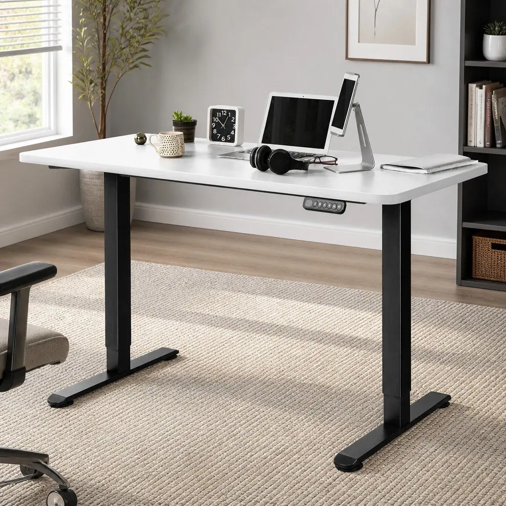 Motorised Standing Desk Adjustable Electric 120cm White Height Frame Home Office