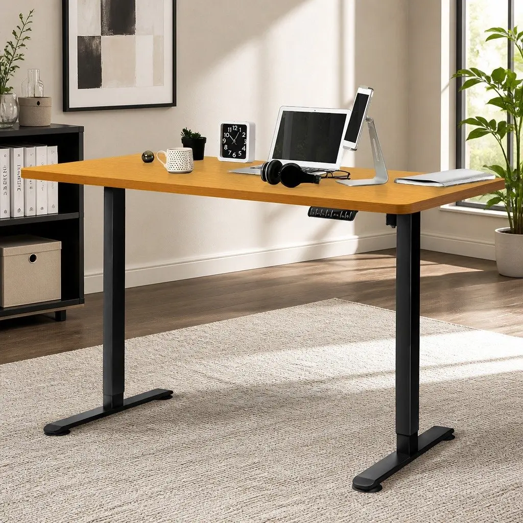 Motorised Standing Desk Height Adjustable Electric Frame 120cm Natural Desktop