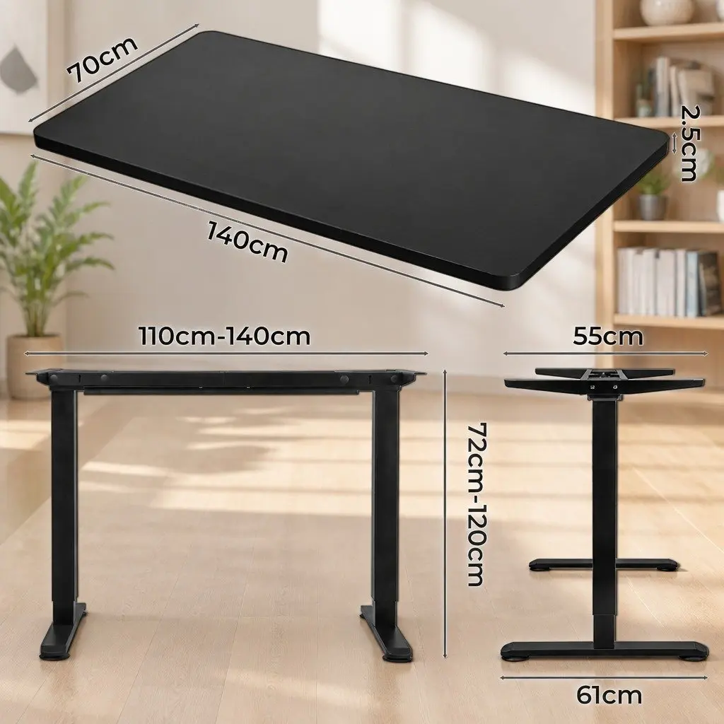 Motorised Standing Desk Adjustable Height Electric Office Table 140cm Black
