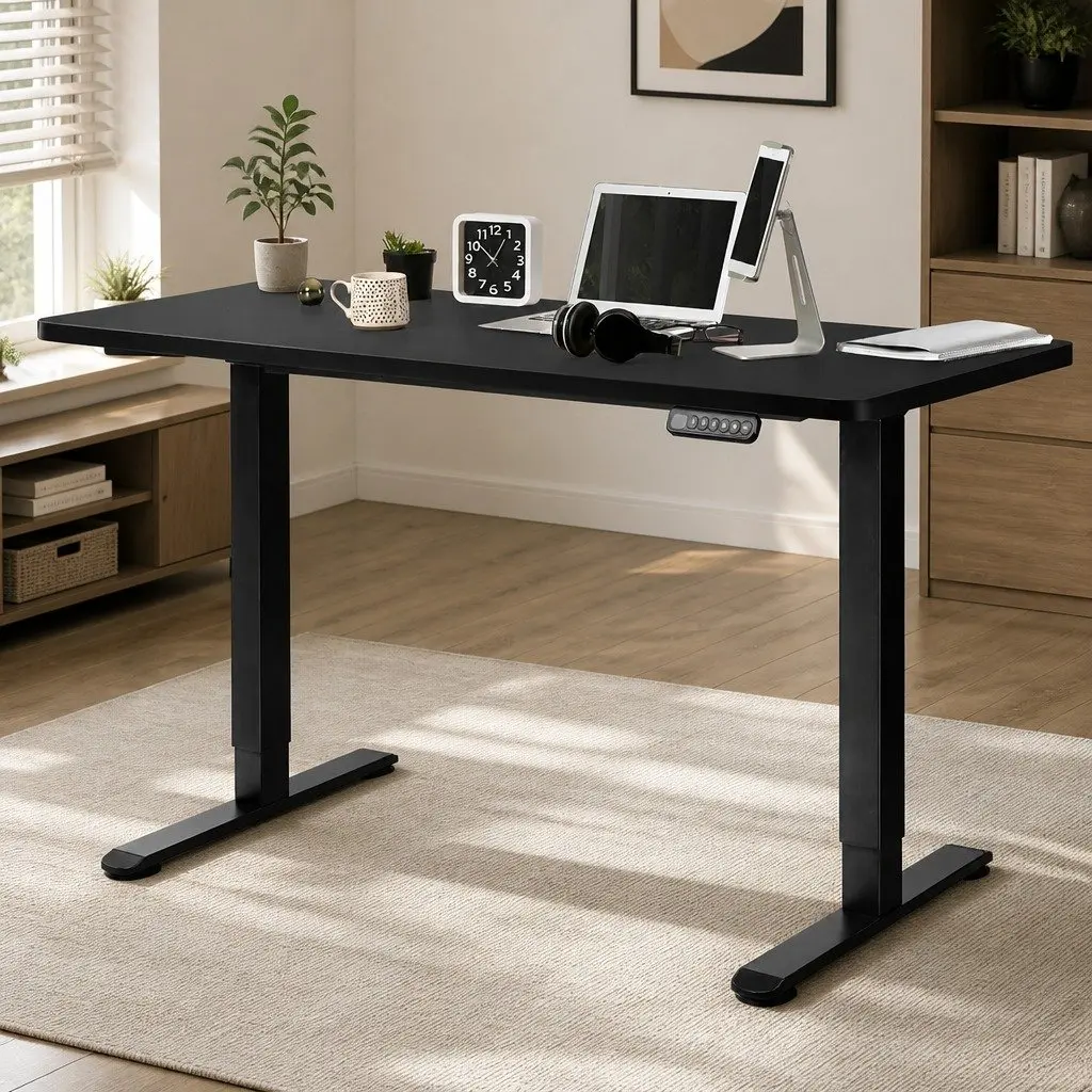 Motorised Standing Desk Adjustable Height Electric Office Table 140cm Black