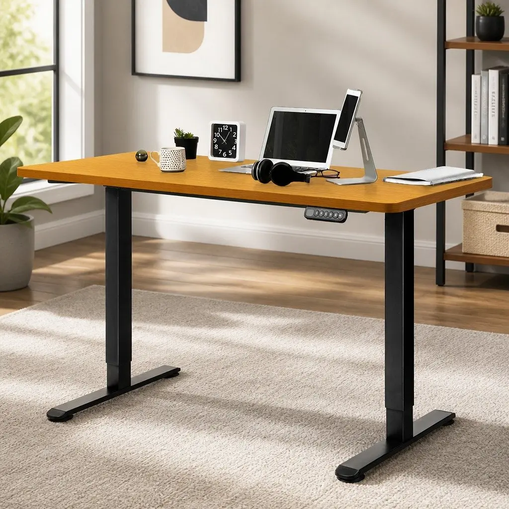 Motorised Standing Desk Adjustable Height 140cm Natural Desktop Electric Office