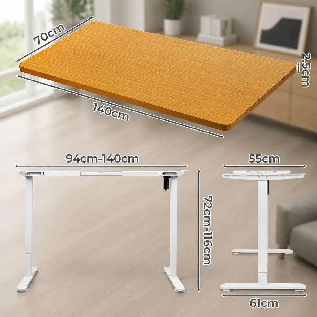 Motorised Standing Desk Adjustable Height 140cm Natural Electric Office Sit
