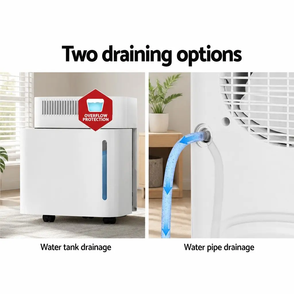 Dehumidifier White 12L 2-in-1 Portable Quiet Removes Moisture