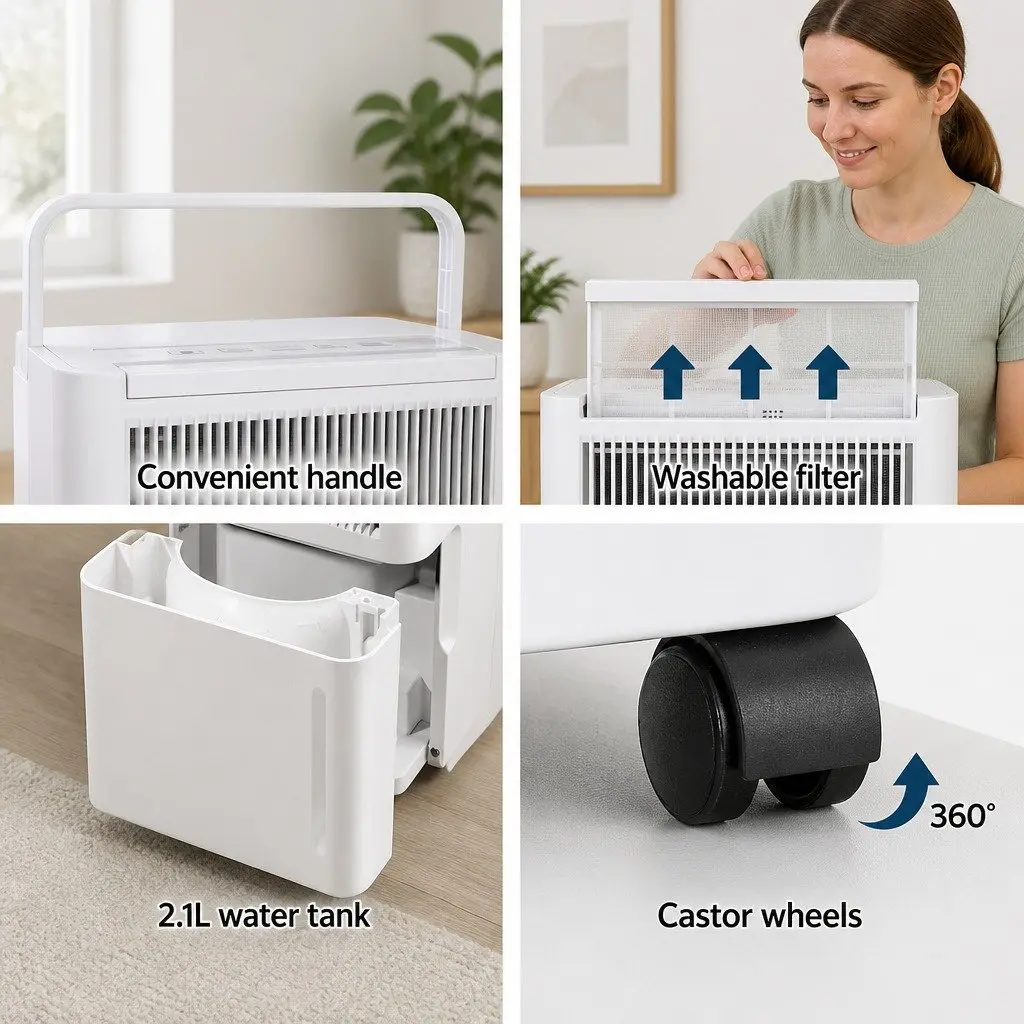 Dehumidifier White 12L 2-in-1 Portable Quiet Removes Moisture