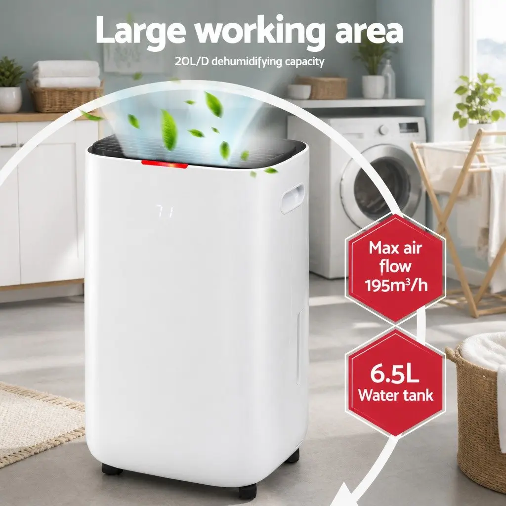 Dehumidifier White Large Room 20L/Day 3-in-1 Fan Clothes Dryer