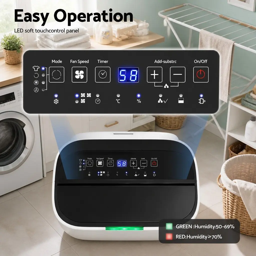 Dehumidifier White Large Room 20L/Day 3-in-1 Fan Clothes Dryer
