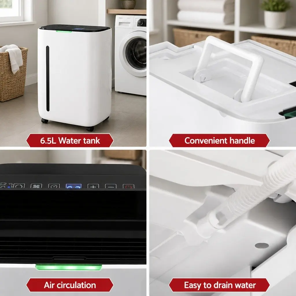 Dehumidifier White Large Room 20L/Day 3-in-1 Fan Clothes Dryer