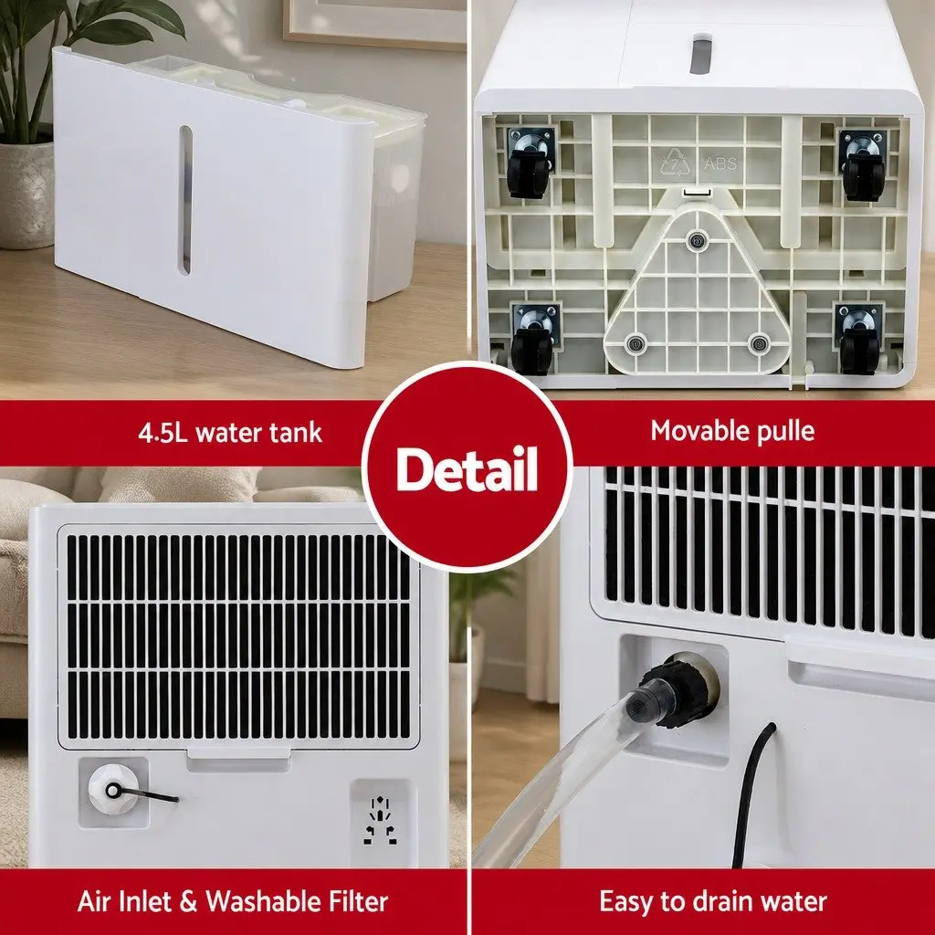 Dehumidifier White 30L/Day Portable Moisture Control with Multiple Operating Modes and Programmable Timer