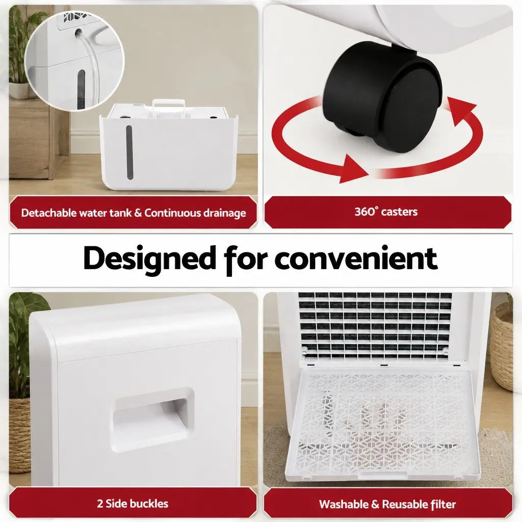 Dehumidifier White 70L/Day Large Space Moisture Absorber with 8.5L Water Tank and Continuous Drain Hose