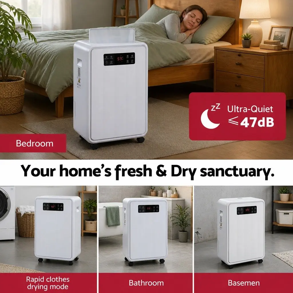 Dehumidifier White 70L/Day Large Space Moisture Absorber with 8.5L Water Tank and Continuous Drain Hose