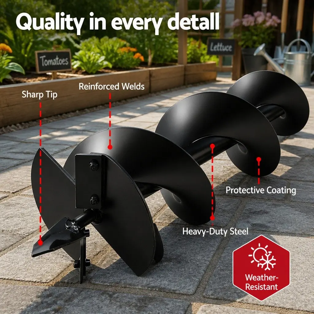 Post Hole Digger Auger Drill Bit Black 200mm with 80cm Extension Shaft for Garden Tool