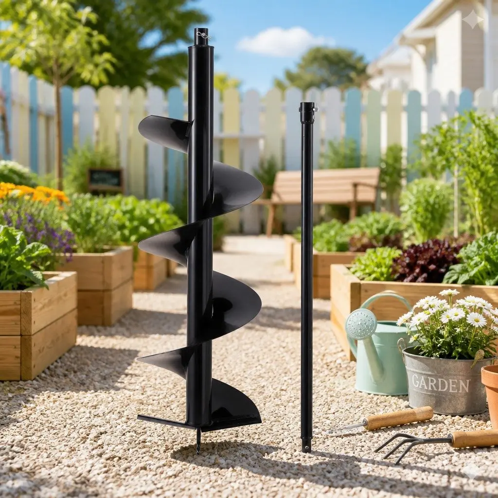 Post Hole Digger Auger Drill Bit Black 300mm with 80cm Extension Shaft for Garden