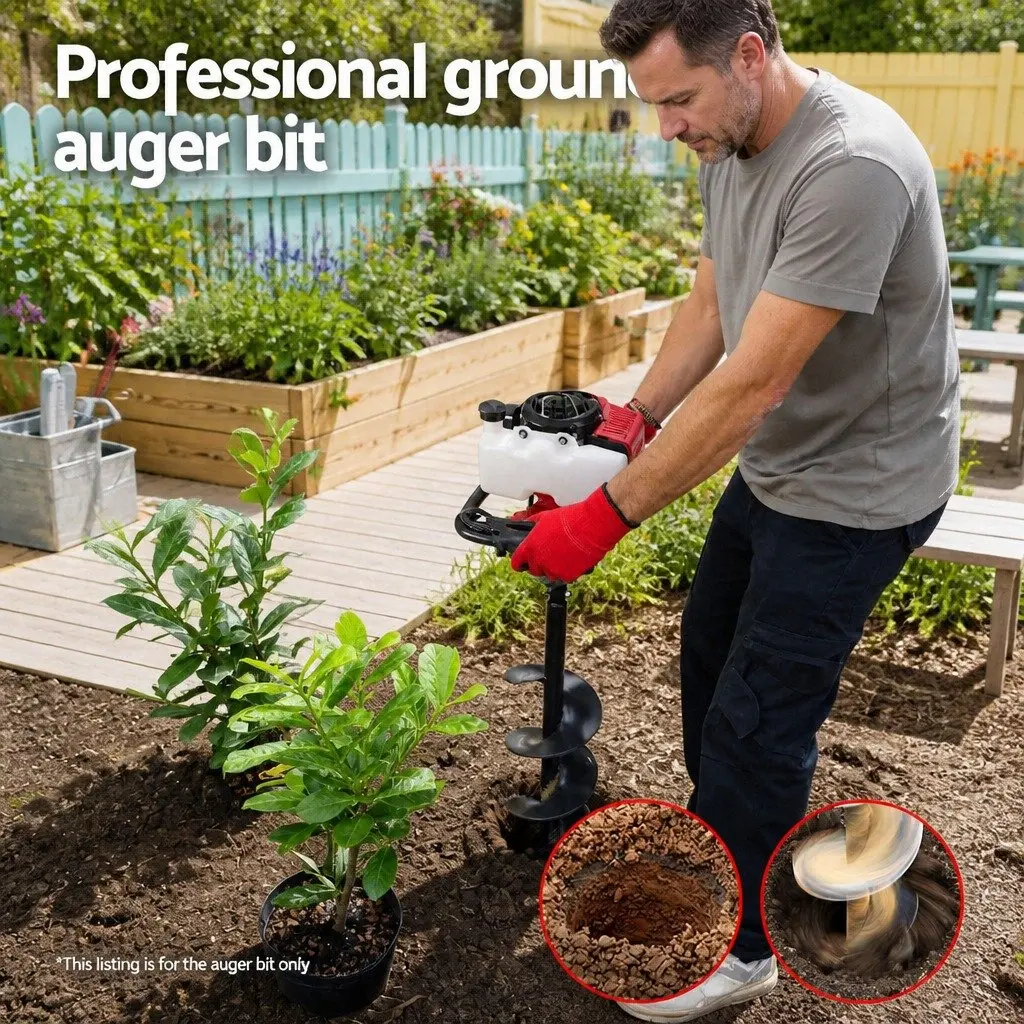 Post Hole Digger Auger Drill Bit Black 300mm with 80cm Extension Shaft for Garden