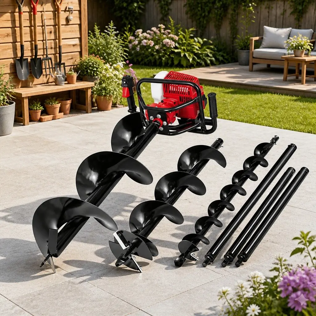 Post Hole Digger Red 63cc Engine Auger Bits Extensions Kit