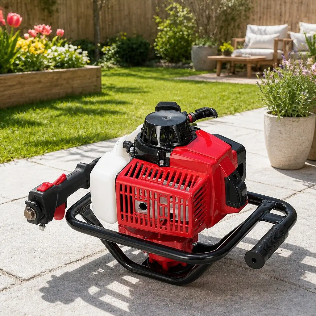 Post Hole Digger Red 63cc 2-Stroke Single Cylinder Air-Cooled Engine