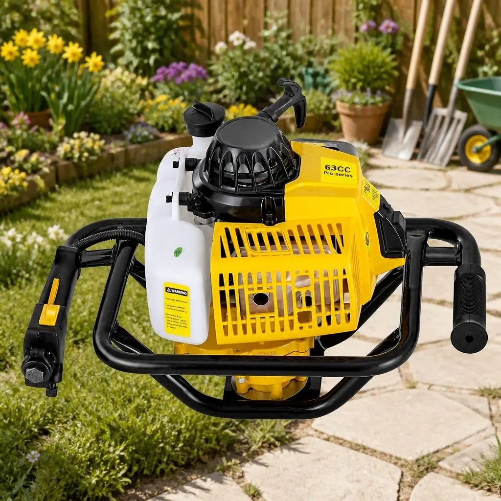 Post Hole Digger Engine Yellow 63CC Single Cylinder 2-Stroke Heavy-Duty Steel Construction