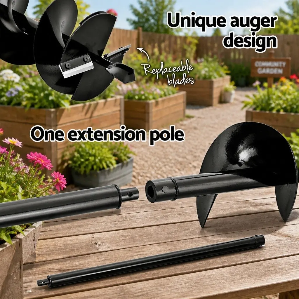 Post Hole Digger Red Black 65cc Petrol Auger Borer 200mm Heavy Duty Steel Construction