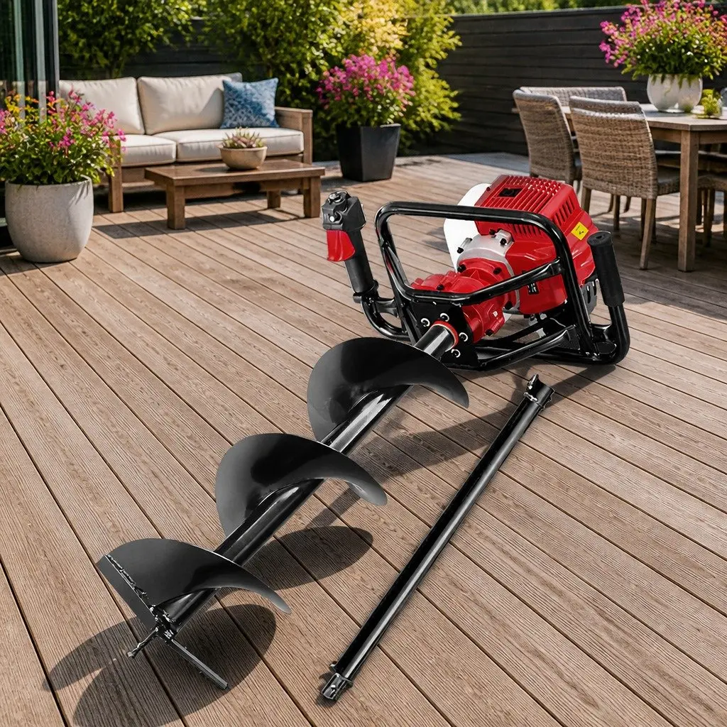 Post Hole Digger Red Black 65CC Petrol Auger 300mm Heavy-Duty Drilling Tool
