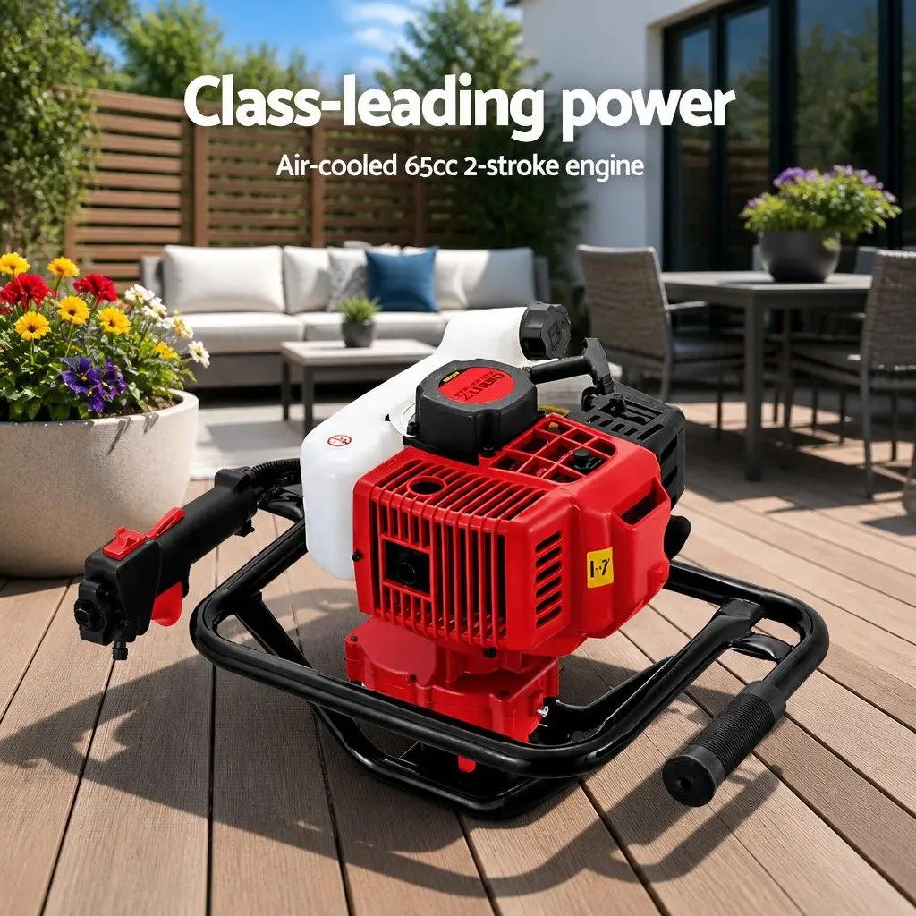 Post Hole Digger Red Black 65CC Petrol Auger 300mm Heavy-Duty Drilling Tool