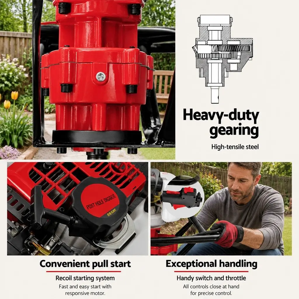65CC Petrol Post Hole Digger Auger Borer Extension Bits Fence Decking Garden