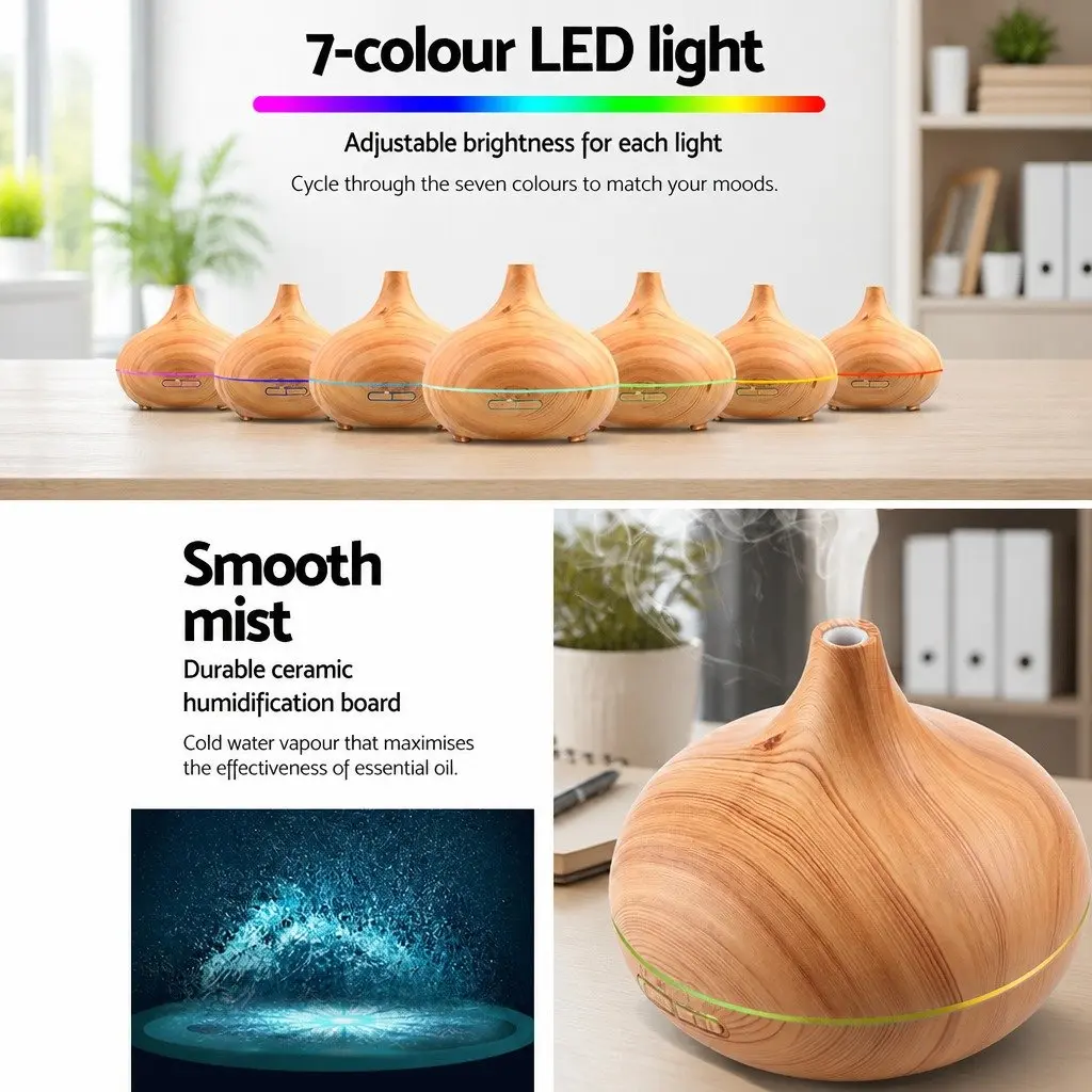 Aroma Diffuser Light Wood 300ml Ultrasonic Mist Aromatherapy Night Light