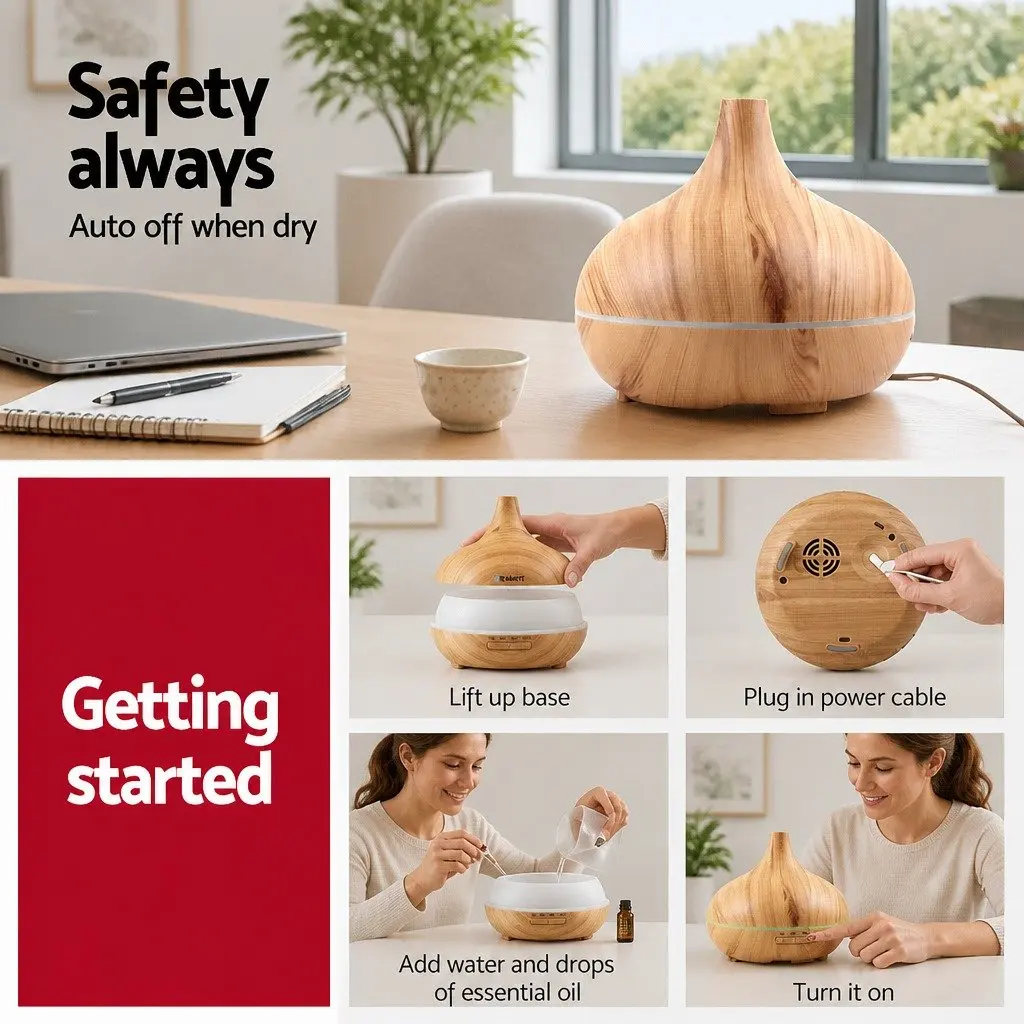 Aroma Diffuser Light Wood 300ml Ultrasonic Mist Aromatherapy Night Light