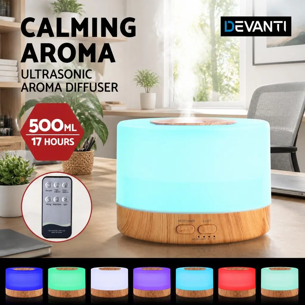 Aroma Diffuser Light Wood 500ml 4-in-1 Humidifier Night Light Remote Control