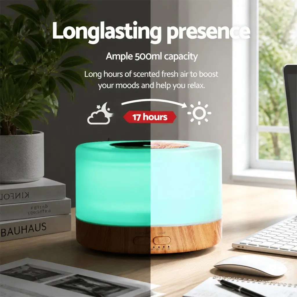 Aroma Diffuser Light Wood 500ml 4-in-1 Humidifier Night Light Remote Control