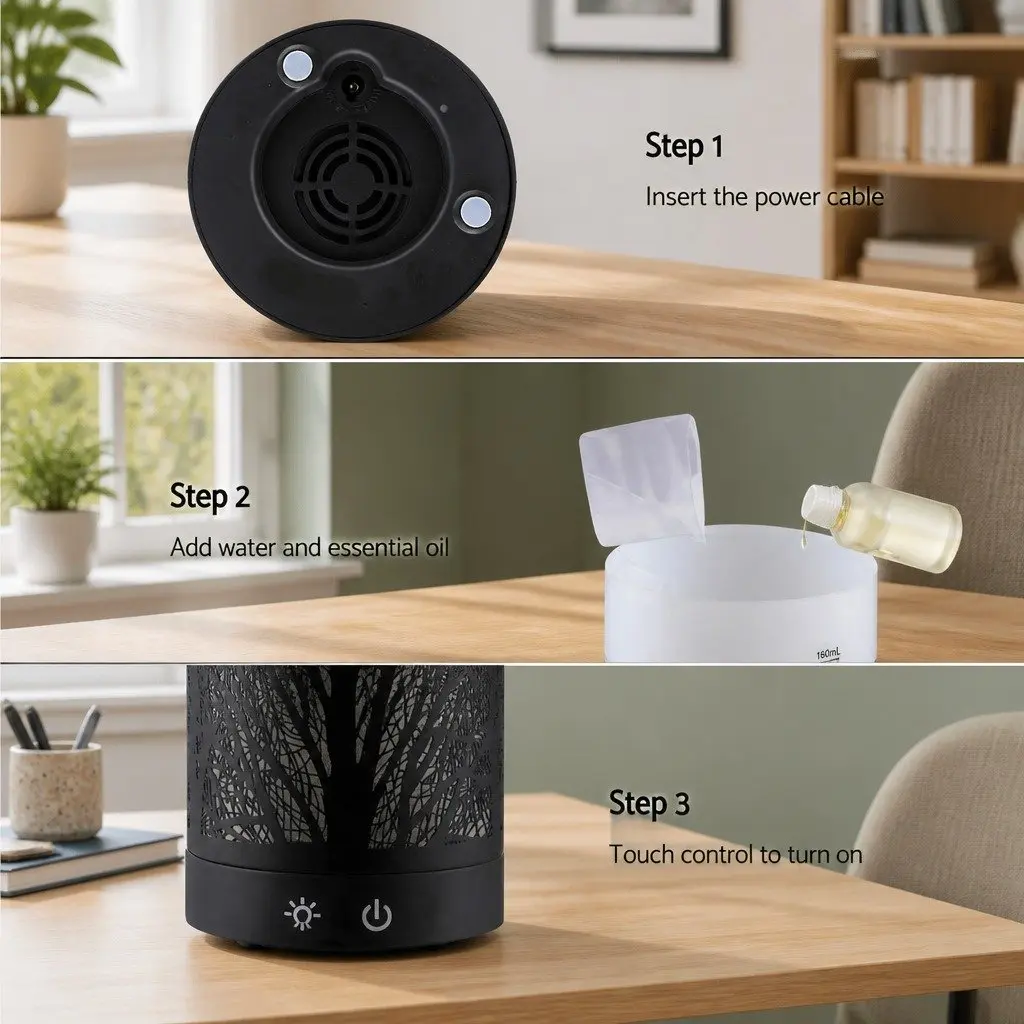Aroma Diffuser Black 160ml Ultrasonic Technology 4-in-1 Function Night Light