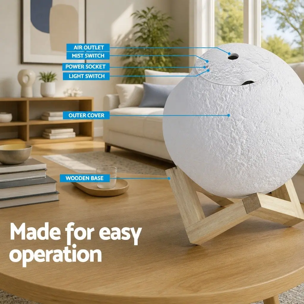 Aroma Diffuser White 880ml Moon Lamp Humidifier Night Light