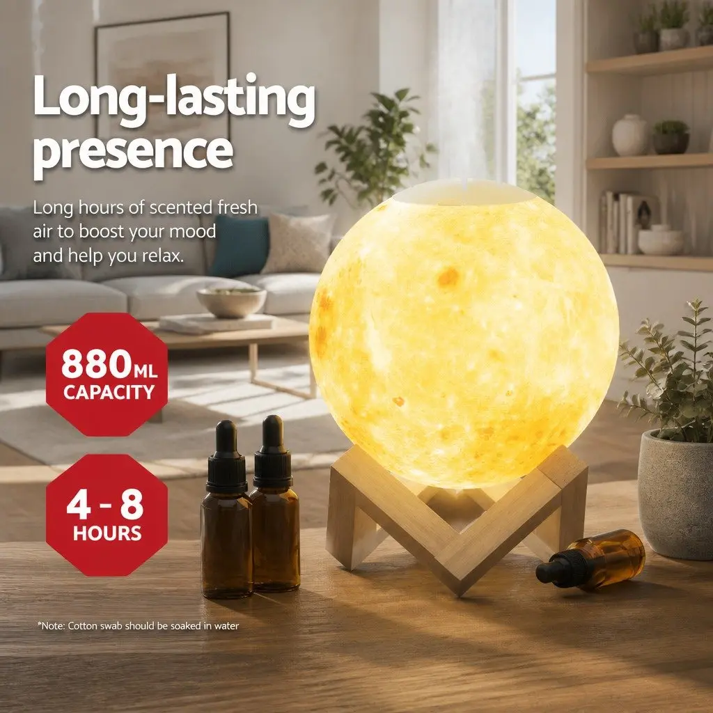 Aroma Diffuser White 880ml Moon Lamp Humidifier Night Light