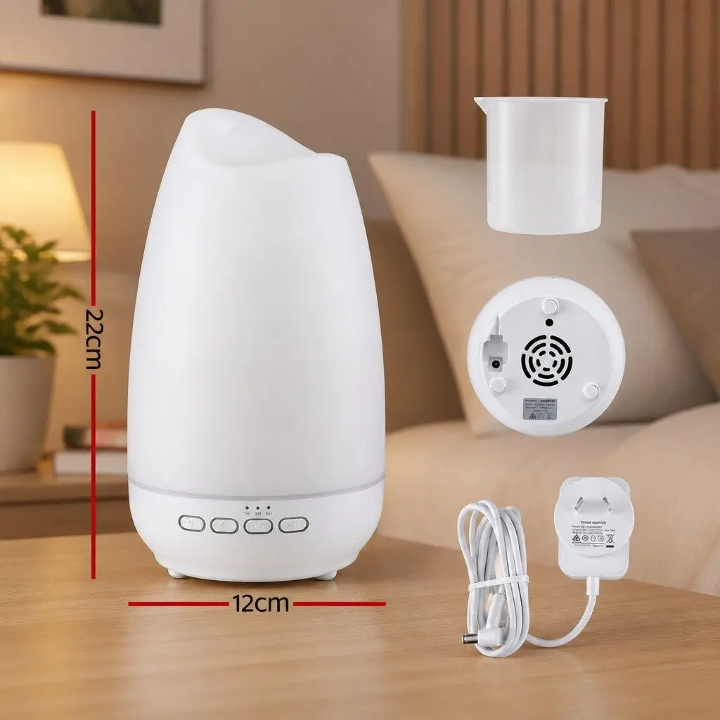 Aroma Diffuser Light Wood Grain and White 300ml Ultrasonic Cool Mist with 14 Colour LED Night Light