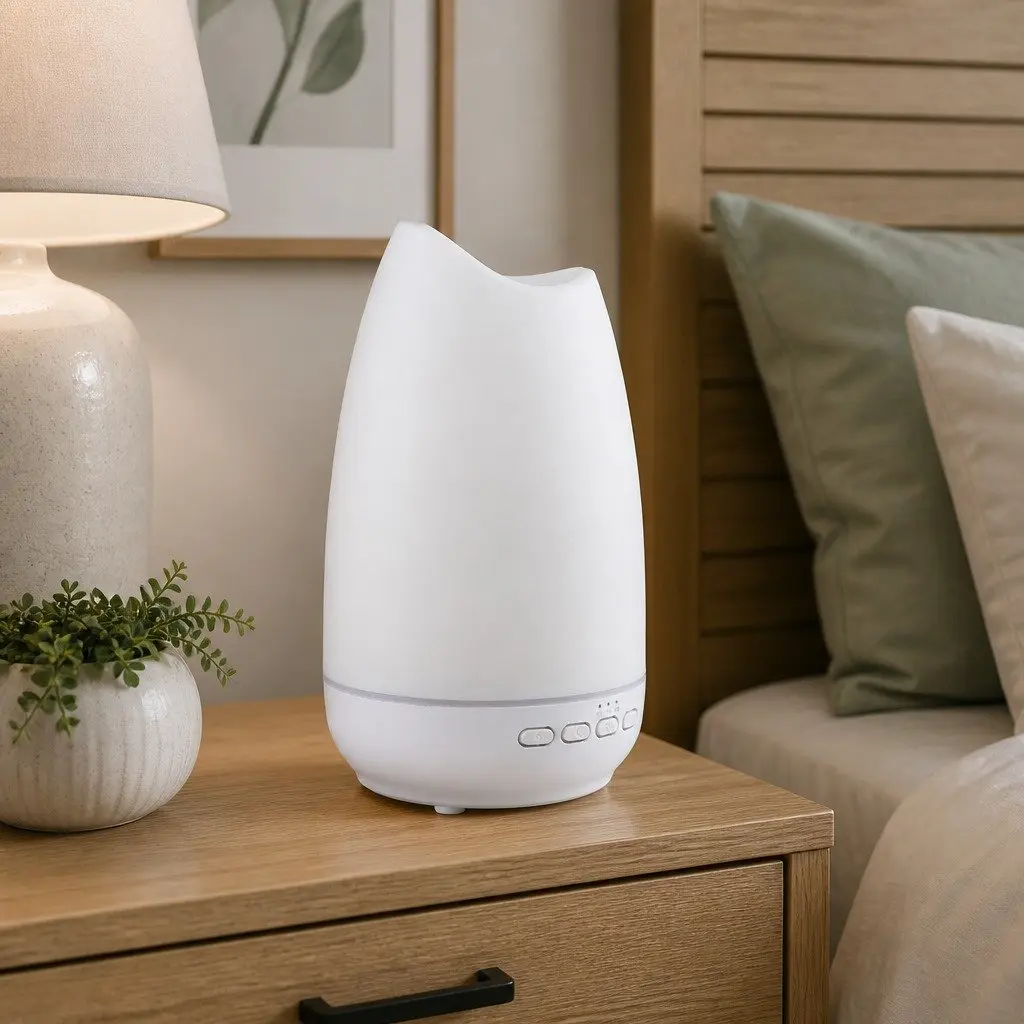 Aroma Diffuser Light Wood Grain and White 300ml Ultrasonic Cool Mist with 14 Colour LED Night Light