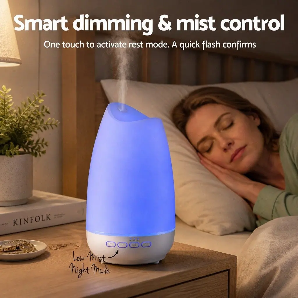 Aroma Diffuser Light Wood Grain and White 300ml Ultrasonic Cool Mist with 14 Colour LED Night Light