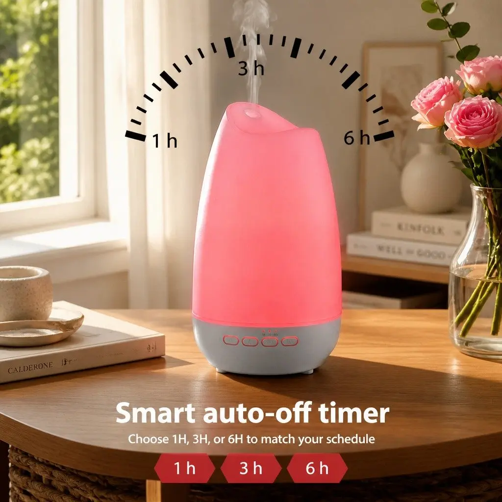 Aroma Diffuser Light Wood Grain and White 300ml Ultrasonic Cool Mist with 14 Colour LED Night Light