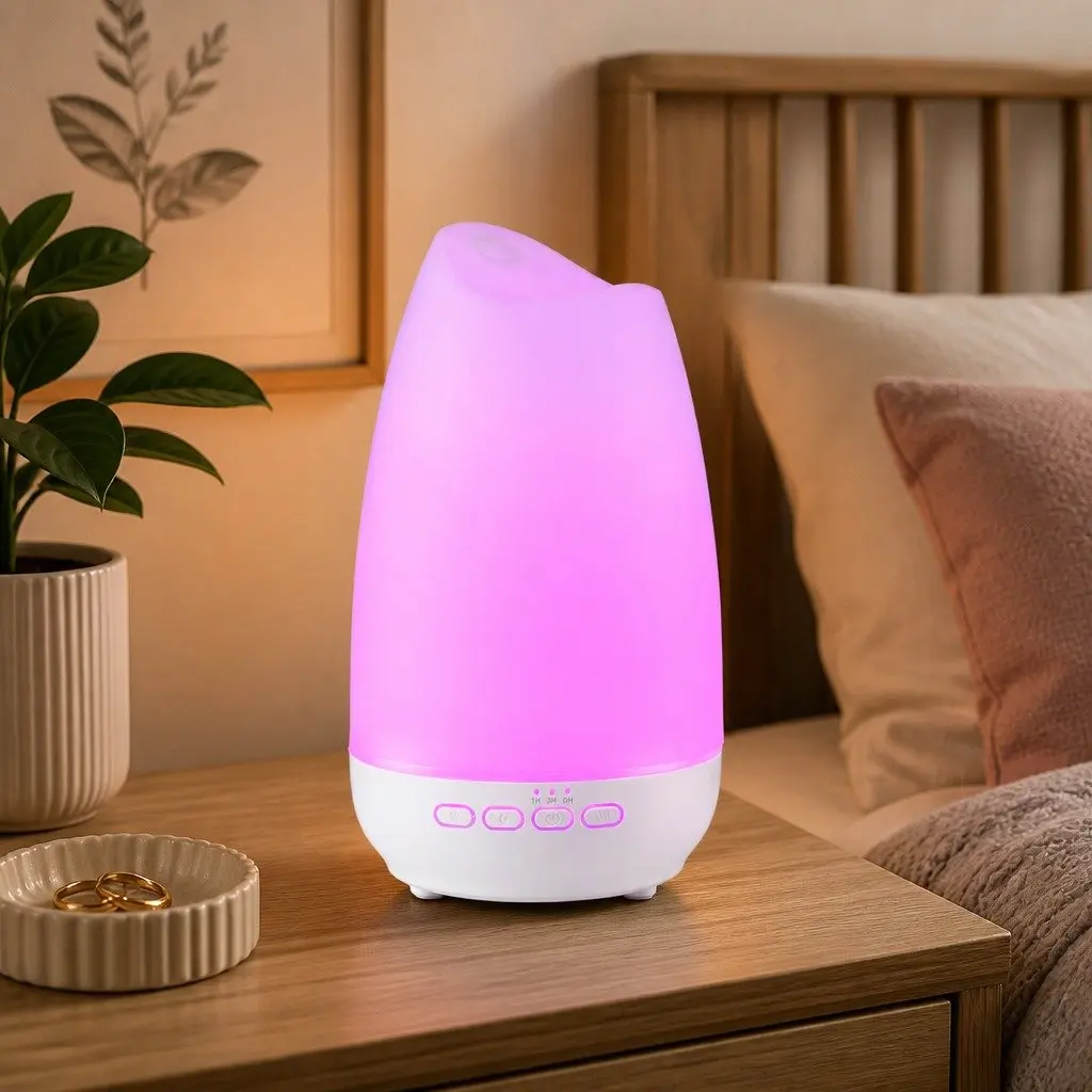 Aroma Diffuser Light Wood Grain and White 300ml Ultrasonic Cool Mist with 14 Colour LED Night Light